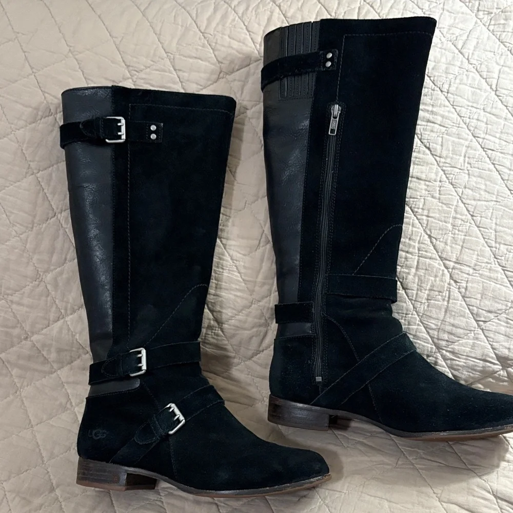 UGG Black Cydnee Suede & Leather Boots w/Sheepskin Lining. Sz 9. Great condition - Picture 5 of 11